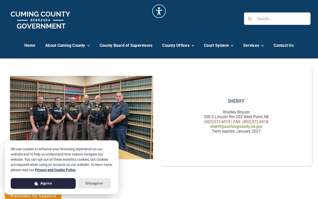 Cuming County arrest history and Sheriff Office contact information