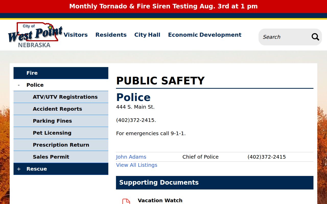 West Point criminal history records at the police and city building