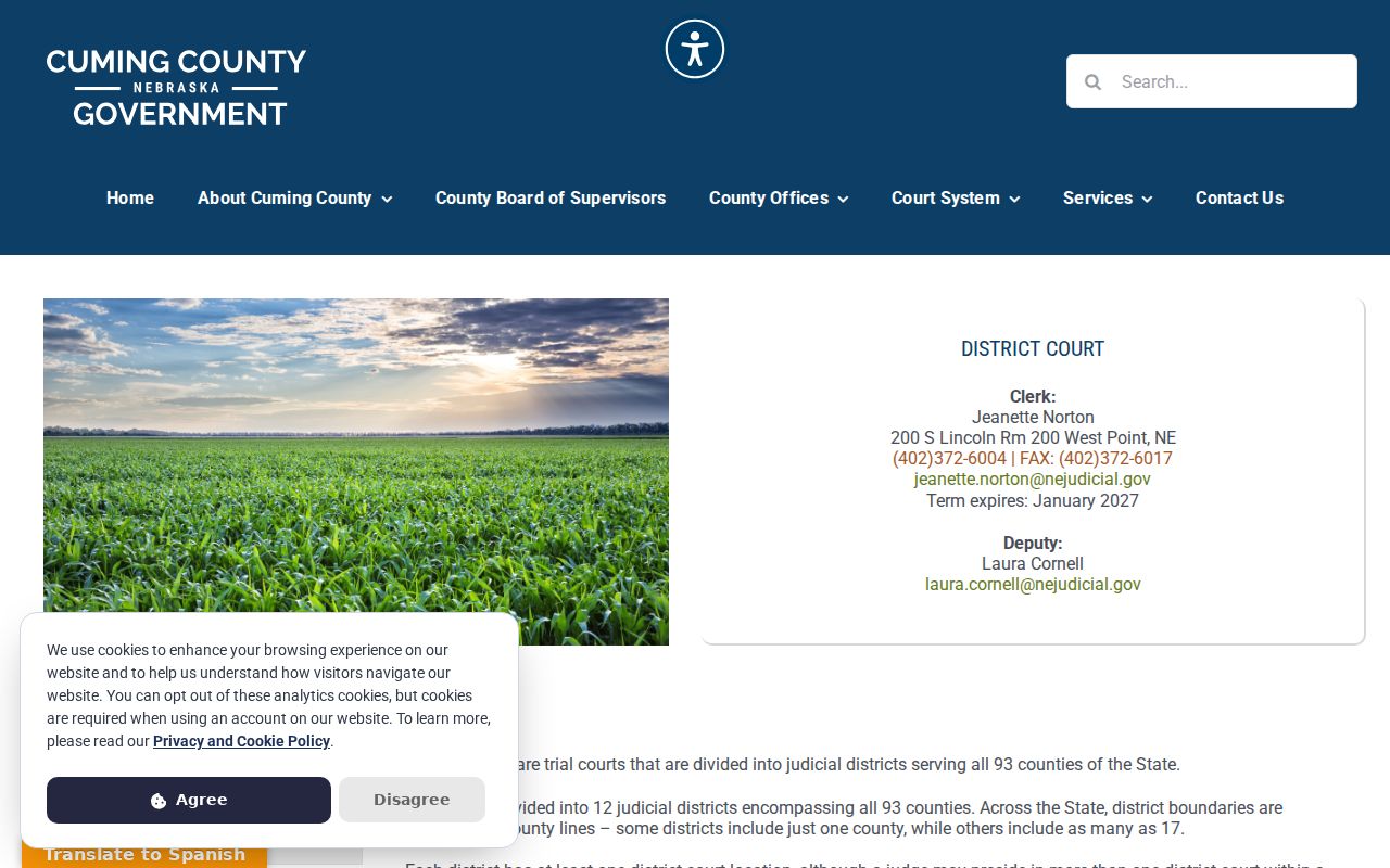 Cuming County criminal court case records at the District Court counter