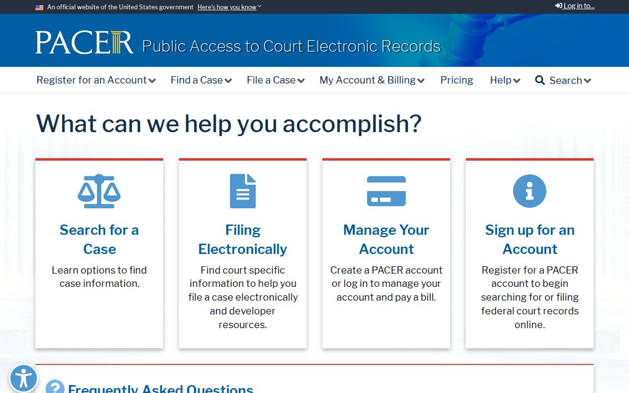 Federal criminal court case access for Cuming County through PACER