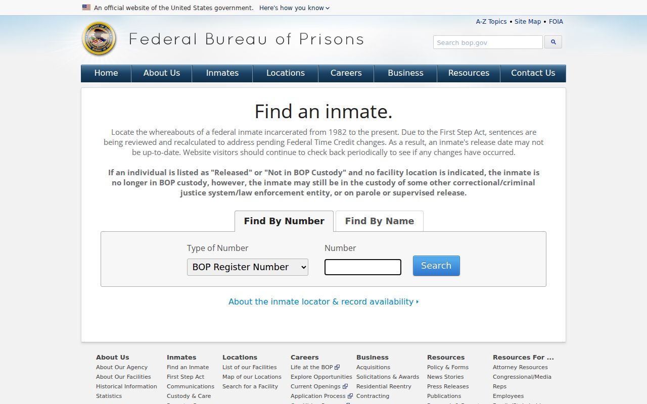 Federal inmate locator for a Cuming County criminal history search