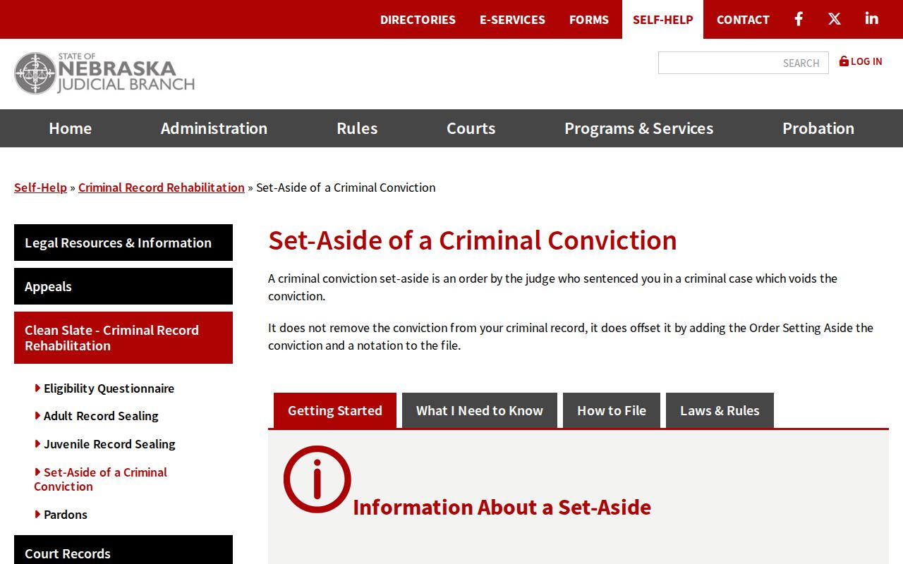 Nebraska set-aside instructions for a Cuming County criminal conviction