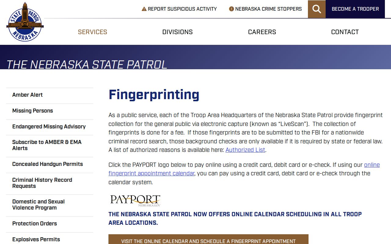 Nebraska State Patrol LiveScan option near Cuming County