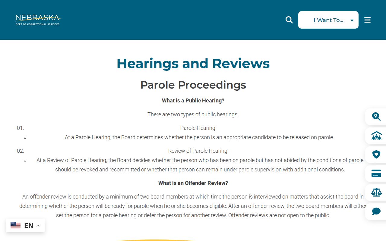 Nebraska parole hearing information for Cuming County custody records