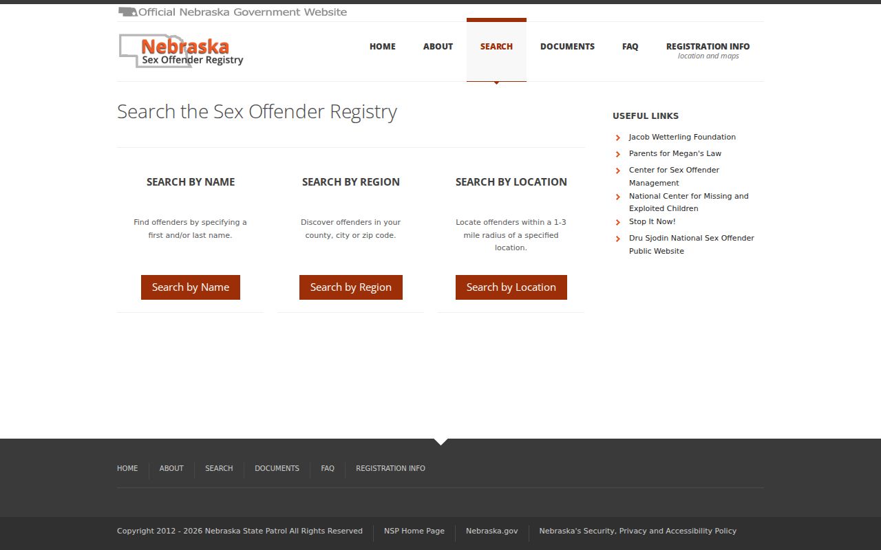 Cuming County sex offender registry name region and location search options